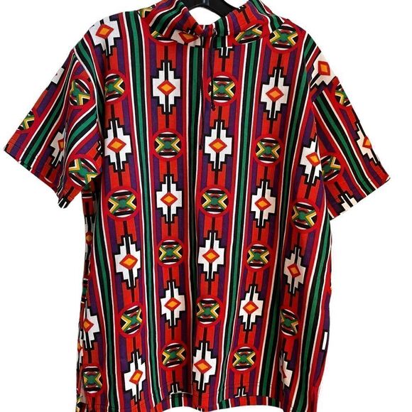 Vintage 90s Tribal Print Mock Turtleneck Pullover Medium - Picture 12 of 12